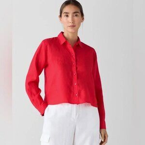 Eileen Fisher Organic Handkerchief Linen Classic Collar Short Shirt